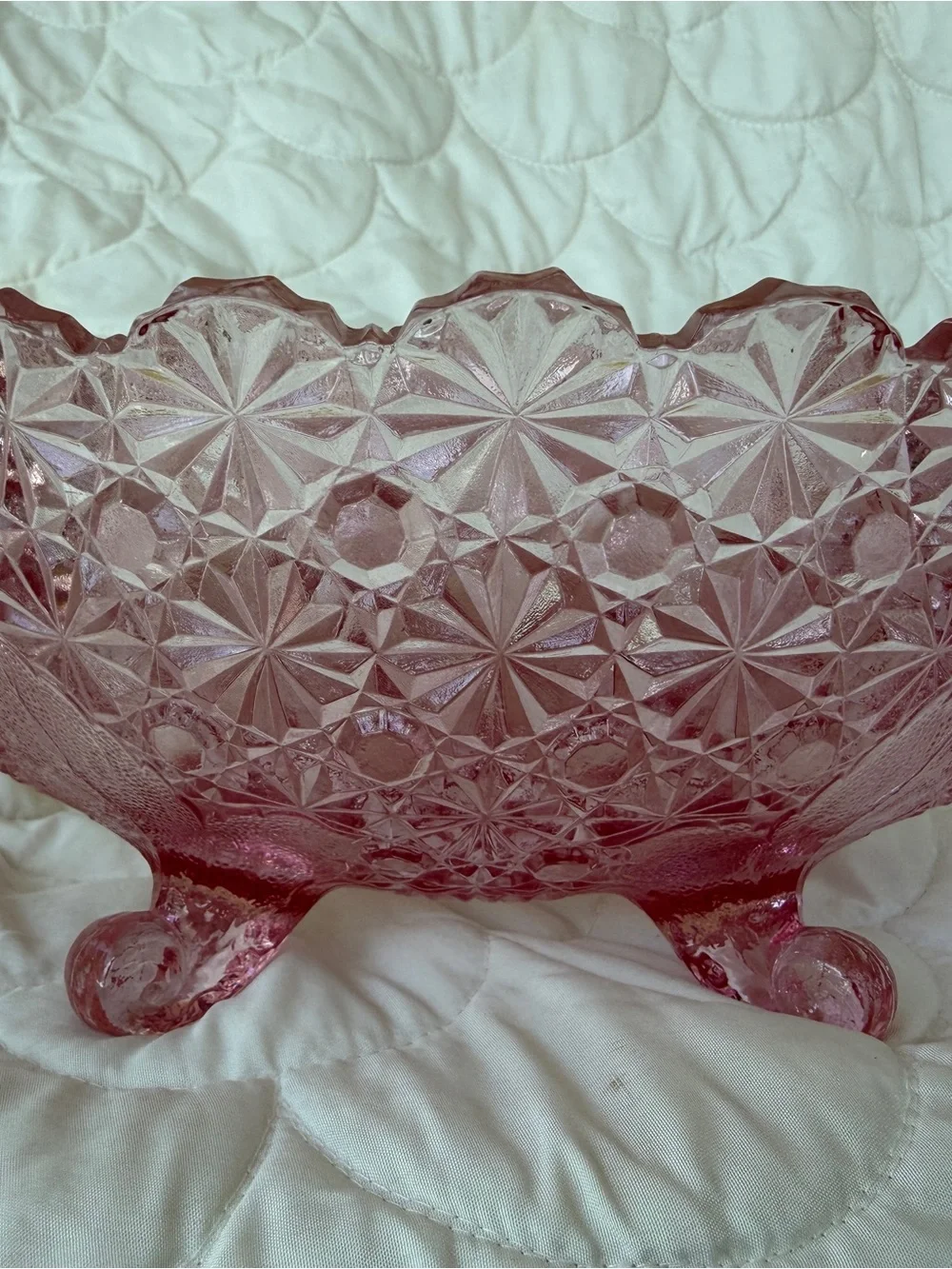 Pink Pressed Glass Footed Bowl
